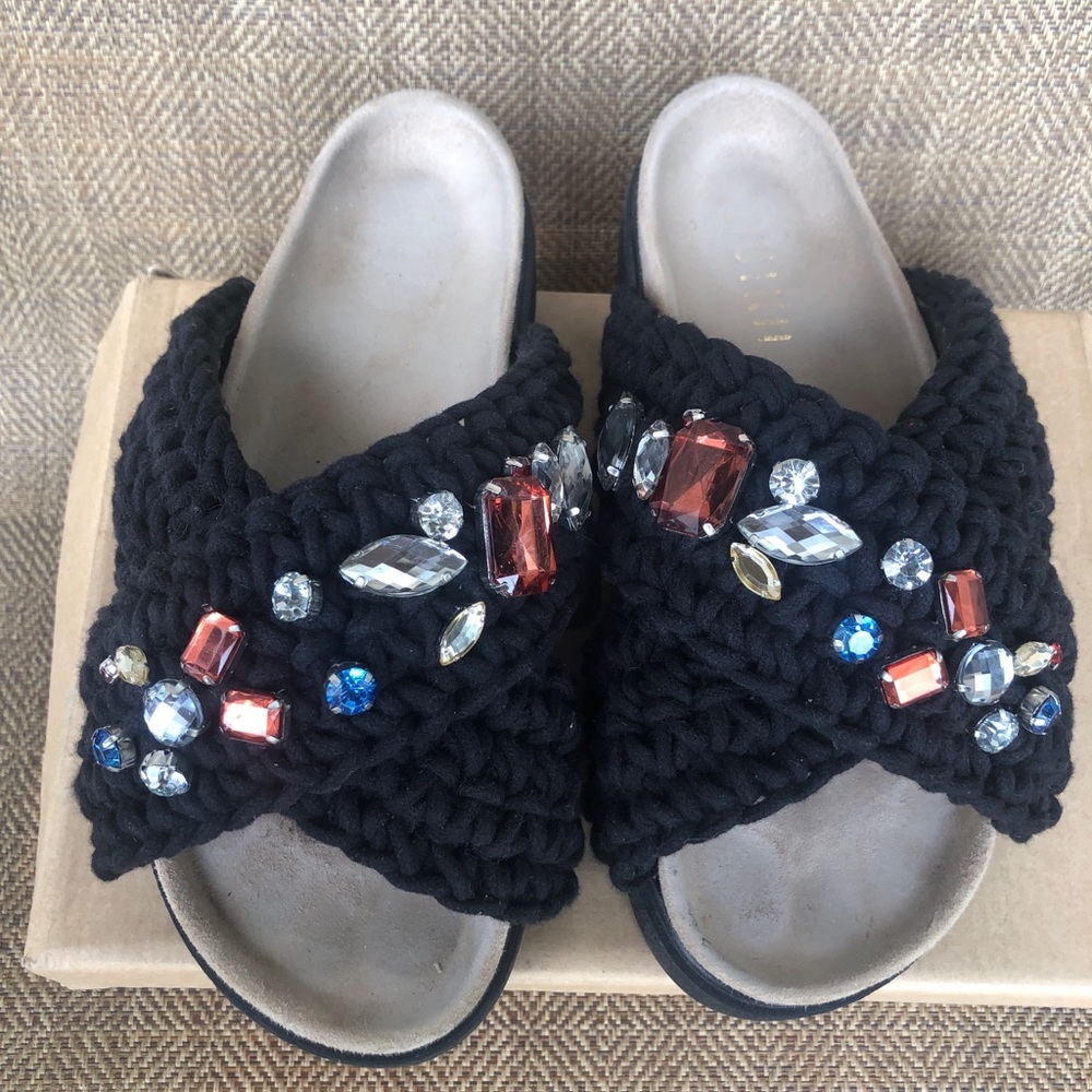 INUIKII BlacknJeweled woven slides...size 39